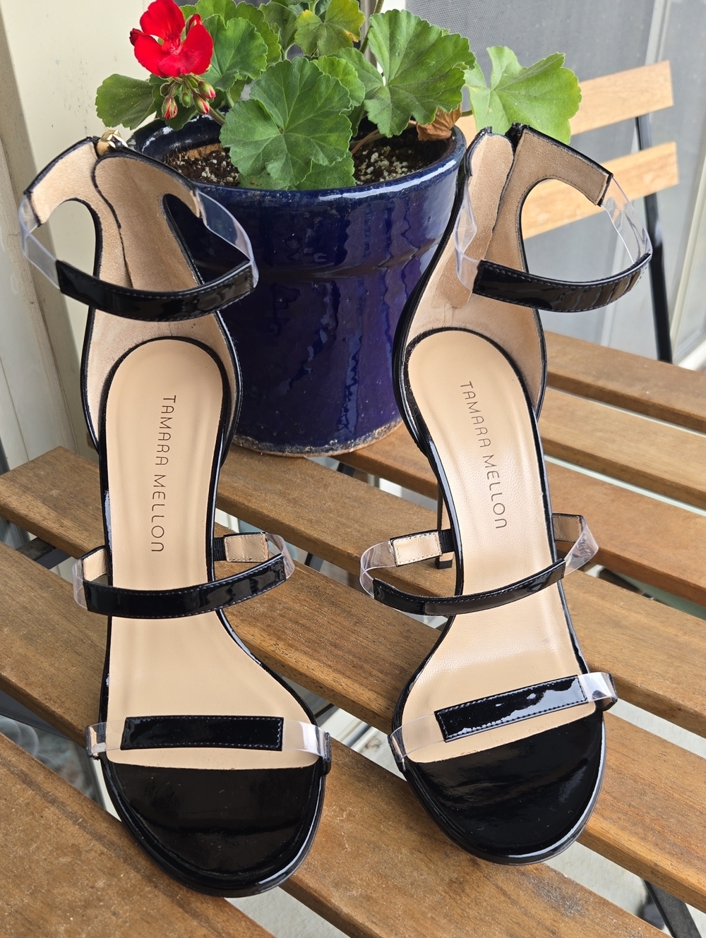 Tamara Mellon Frontline 75 Black Patent Clear Heels  Womens EU 38.5 - Picture 3 of 16